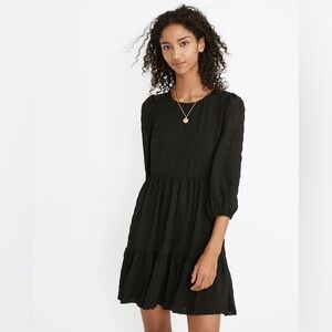 Madewell Puff-Sleeve Ruffle-Hem Mini Dress Black Size 2